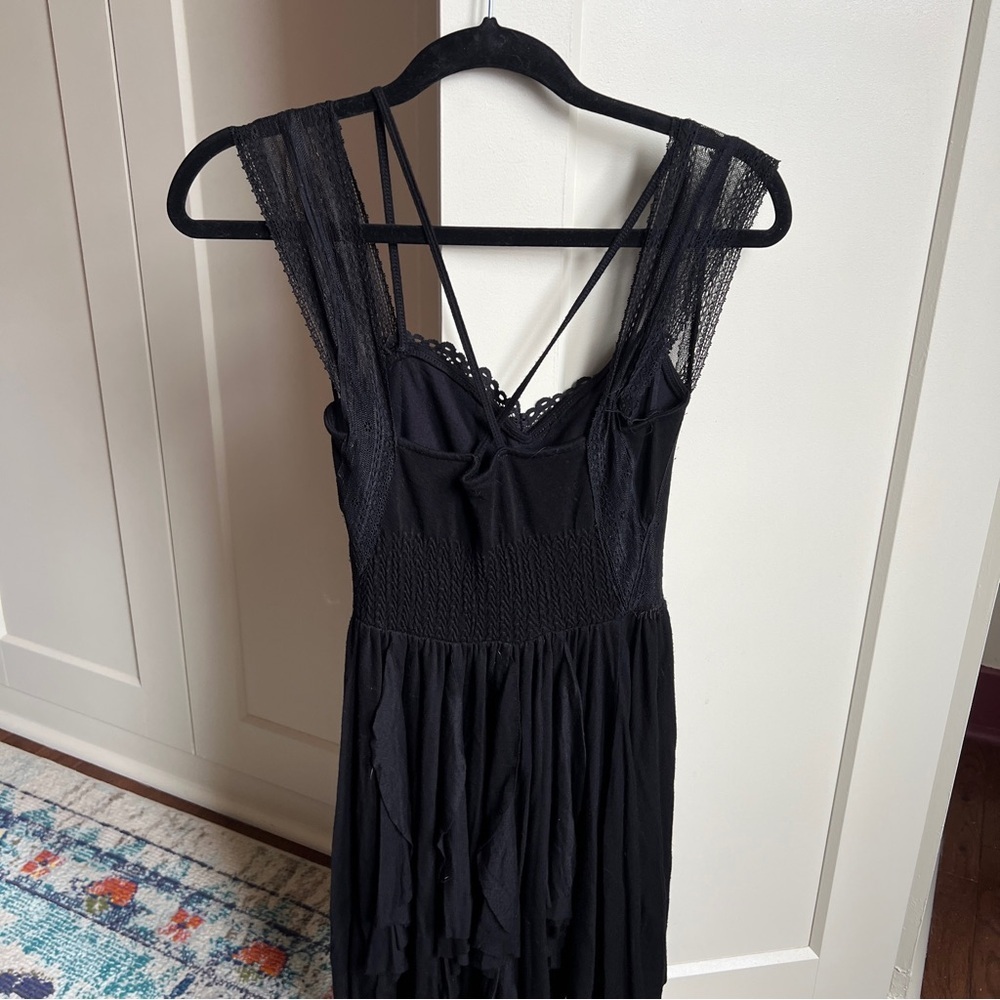 Free People Miss Mini Dress in Black with Smocked Waist and Lace Trim small - Picture 4 of 10
